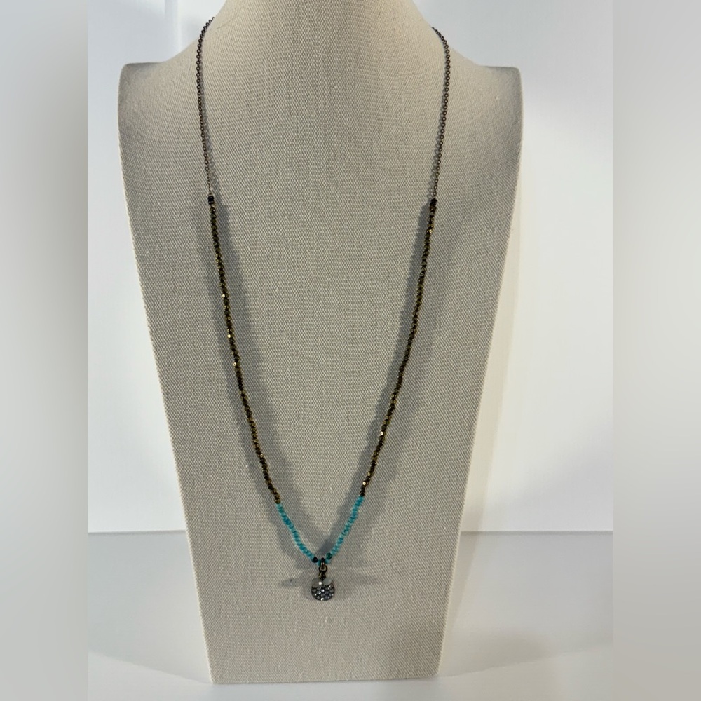 American Eagle Outfitters AEO Pendant Necklace Turquoise Brass Bead Rhinestone